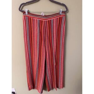 Coldwater Creek Striped Linen Rayon Pants Women's Size L Lagenlook Boho Wide Leg